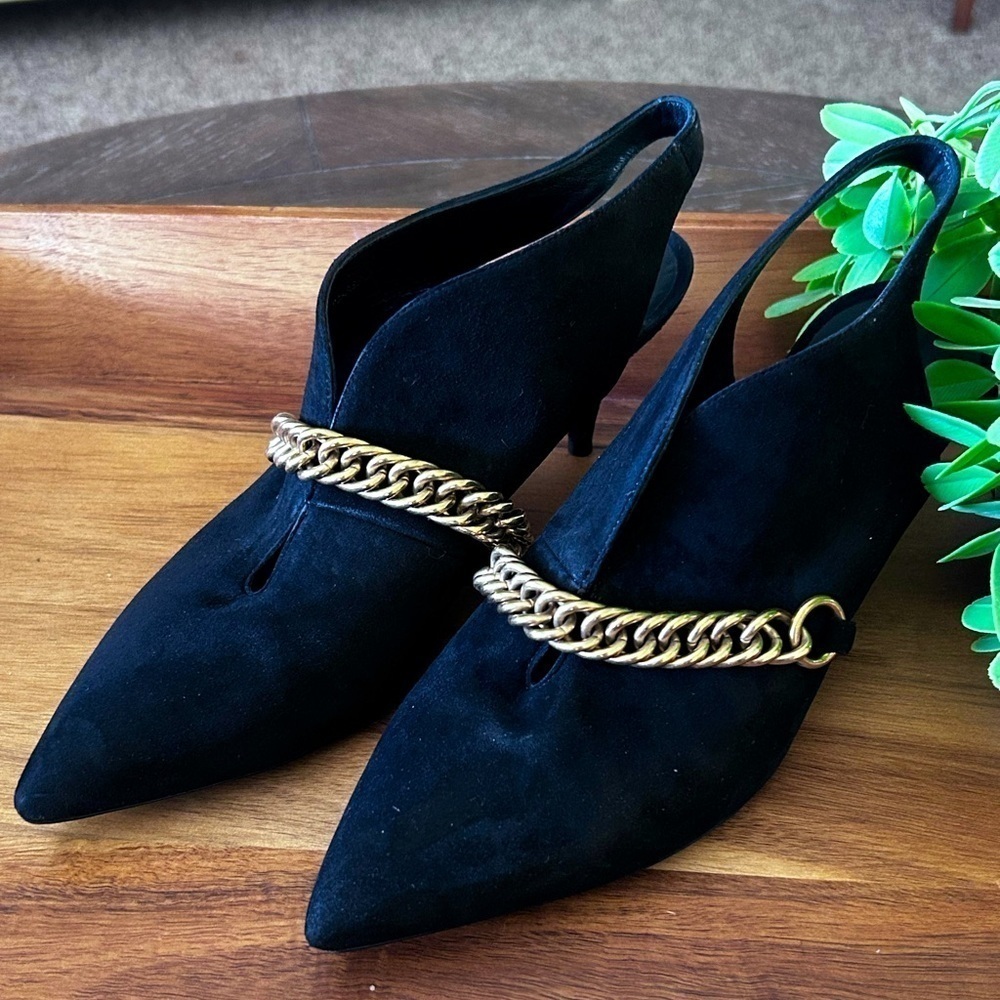 Burberry Black Suede Onwen Slingback Pumps Heels | Size 38.5 | 8.5 US Italian - Picture 2 of 12